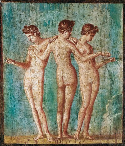 De drie gratiën (fresco) door Roman