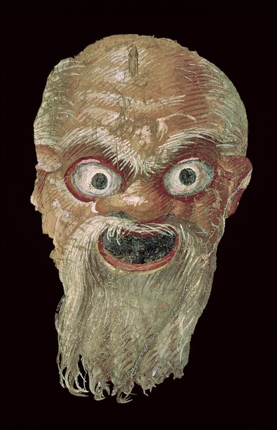 Theatermasker, Oostmuur, Oecus 5 (detail) door Roman