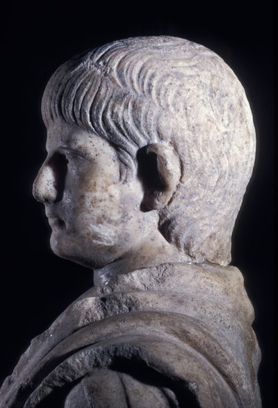 Togate standbeeld van de jonge Nero, zijaanzicht van het hoofd, ca. 50 AD (detail) door Roman