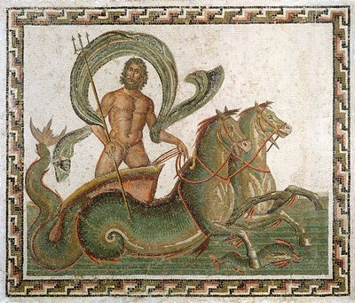 Triomf van Neptunus, vloer van het Huis van Wadi Blibane, Sousse (oud Hadrumetum) door Roman