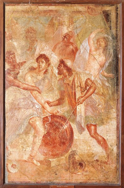 Ulysses en Diomedes herkennen Achilles vermomd als de vrouwelijke Pyrrha tussen de Dochters van Lycomedes op Skyros door Roman