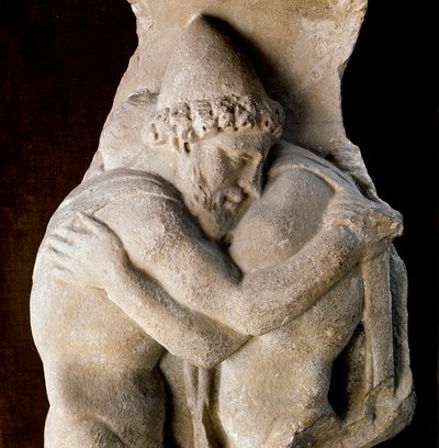 Odysseus vindt Achilles tussen de dochters van Lycomedes. Fragment van een marmeren sarcofaag, 2e eeuw n.Chr. Rome, Museo Barracco door Roman