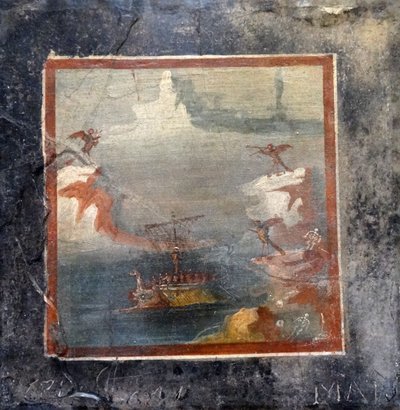 Odysseus weerstaat de liederen van de Sirenen (fresco) door Roman