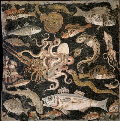 Onderzeese Wezens, kopie van een Hellenistisch origineel (mozaïek) door Roman