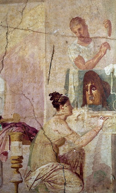 Overwinning van een tragische dichter, detail van een actrice (fresco) door Roman
