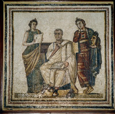 Virgil (Virgilio) en twee muzen (Clio en Melpomene) - begin 3e eeuw door Roman
