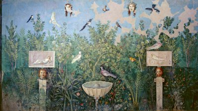 Muurfresco met tuin en vogels, Huis van de Gouden Armband, Pompeii door Roman