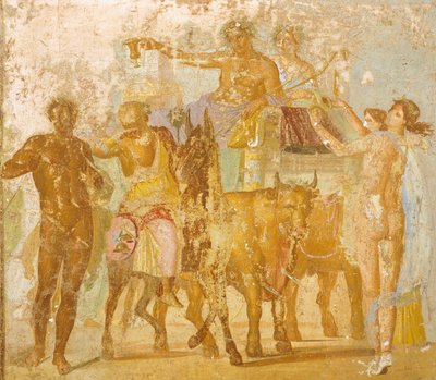 Muurschildering die de triomf van Bacchus uitbeeldt, uit het Huis van Marcus Lucretius Fronto, Pompeii door Roman