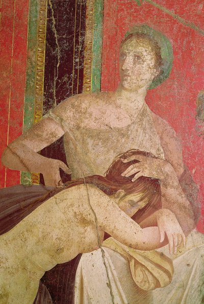 Vrouw troost de ingewijde, Zuidmuur, Oecus 5, 60-50 v.Chr. (detail) door Roman