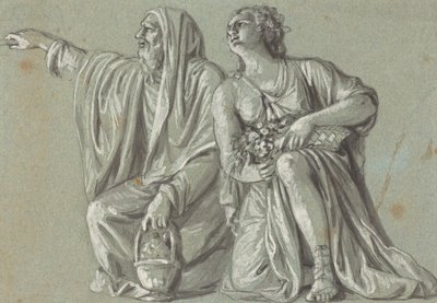 Twee knielende figuren met offers door Roman 18th Century