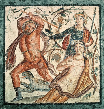 Lycurgus valt de Nimf Ambrosia aan, mozaïek uit Herculaneum (50-79 AD) door Roman Imperial Period