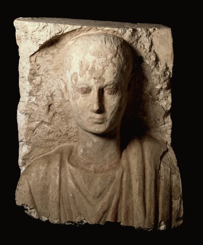 Fragment van een monument met het bovenlichaam van een jonge jongen, Koptische Periode, ca. 300 AD door Roman Period Egyptian