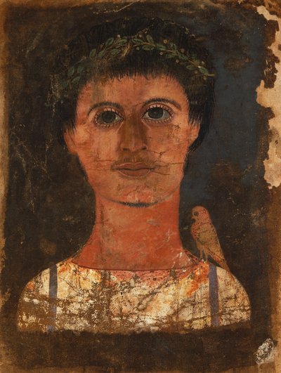 Mummiedoek met geschilderd portret van een jongen door Roman Period Egyptian