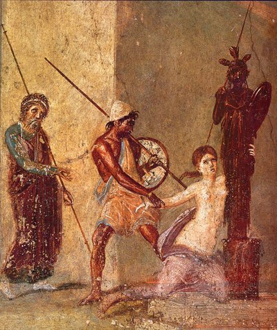 Ajax de Mindere sleept Cassandra weg van de Xoanon door Roman Pompeian wall painting