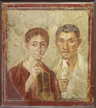 Portret van de bakker Terentius Neo en zijn vrouw door Roman Pompeian wall painting