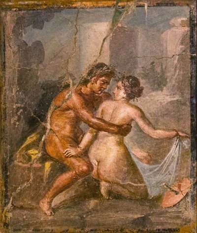 Satyr en Nimf, 1e helft 1e eeuw na Christus door Roman Pompeian wall painting.