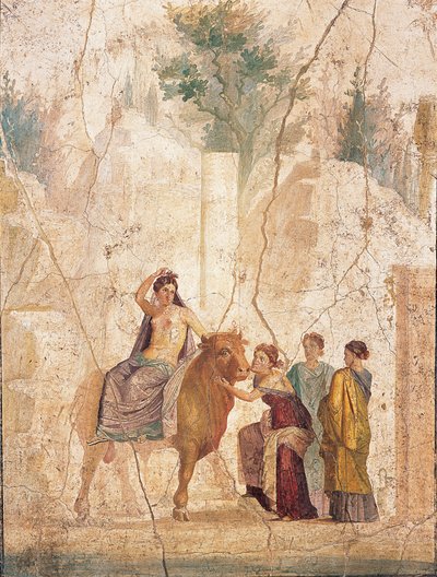 De verkrachting van Europa, 1e helft 1e eeuw na Christus door Roman Pompeian wall painting.