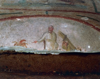 Decoratieve fresco Catacomben van Priscilla, Rome (UNESCO Werelderfgoedlijst) door Roman Roman