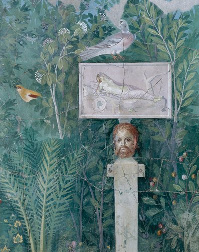 Detail van een tuin schilderij, Huis van de Gouden Armband, uit Pompeii door Roman Roman