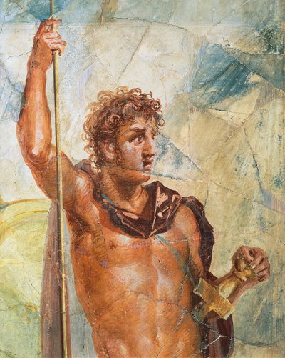 Detail van een fresco die Alexander afbeeldt, van het Huwelijk van Alexander (Ares) en Stateira (Aphrodite), Regio 6 Insula Occidentalis 39, Pompeii (UNESCO Werelderfgoedlijst) door Roman Roman