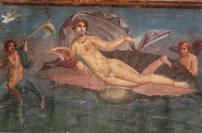 Detail van fresco in Huis van Venus in schelp, Pompeii, Campania, Romeinse beschaving door Roman Roman