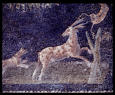 Detail van muurmozaïeken van het nymphaeum van de casa di Nettuno e Anfitrite door Roman Roman