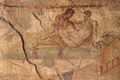 Erotisch fresco uit Lupanar, Pompeii (UNESCO Werelderfgoedlijst) door Roman Roman