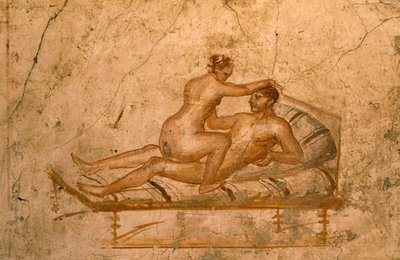 Erotisch fresco uit het cubiculum van het Huis van Vettii, Pompeii (UNESCO Werelderfgoedlijst) door Roman Roman