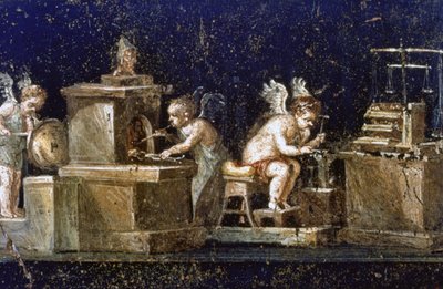 Opgravingen in Pompeii: Muurschildering uit het Huis van de Vetti die cupido