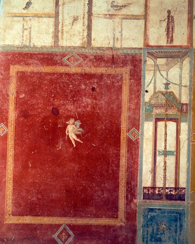 Vierde Stijl Pompeiaanse fresco, Huis van Pinario Ceriale, Pompeii, Campania, Romeinse beschaving door Roman Roman