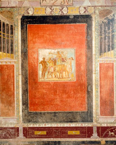 Fresco decoratie van Hal van Tablino, Huis van Marcus Lucretius Fronto, Pompeii, Campania, Romeinse beschaving door Roman Roman