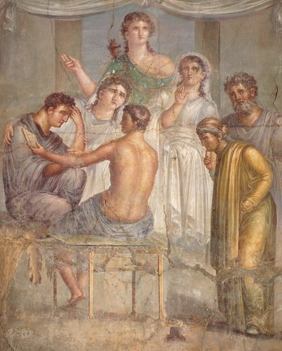 Fresco toont Admetus en Alcestis, uit de Basiliek in Herculaneum, Campania, Romeinse beschaving door Roman Roman