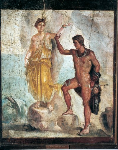 Fresco met Perseus en Andromeda uit Italië, Campania, Pompeii, schildering op pleister, 55-79 n.Chr. door Roman Roman