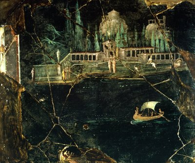 Fresco met een landschap, uit Pompeii (UNESCO Werelderfgoedlijst) door Roman Roman