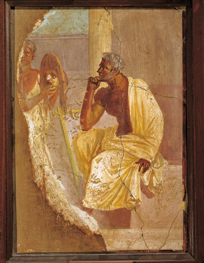 Fresco met acteur en tragisch masker, uit Pompeii, Italië door Roman Roman
