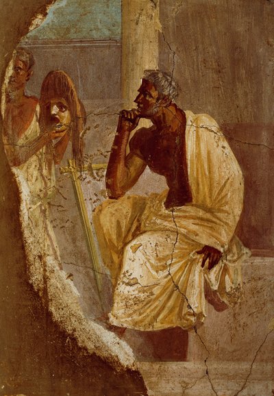 Fresco met acteur en tragisch masker, uit Pompeii (UNESCO Werelderfgoedlijst) door Roman Roman