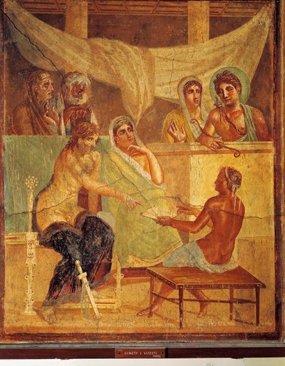 Fresco met A.D.metus en Alcestis die het orakel raadplegen, uit het Huis van de Tragische Dichter, Pompeii, Italië door Roman Roman