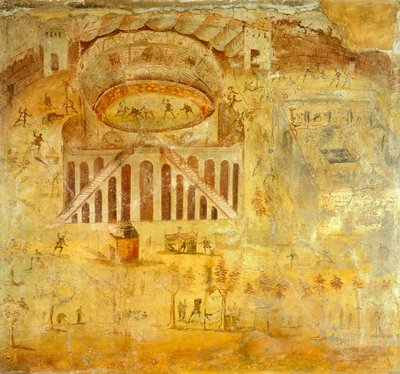 Fresco met ruzie tussen Pompeianen en Nocerini in het amfitheater, uit Pompeii, Campania, Romeinse beschaving door Roman Roman