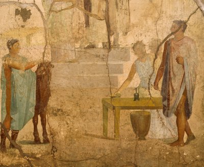 Fresco die offerscène uitbeeldt, decoratie uit Huis van Vergulde Cupido