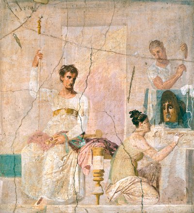 Fresco met afbeelding van theaterscène, uit Basiliek van Herculaneum (UNESCO Werelderfgoedlijst) door Roman Roman