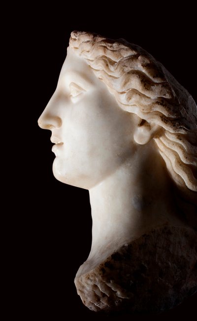 Hoofd van de godin Juno - Witte marmeren sculptuur, Romeinse periode, Banasa (Marokko) - Musee d