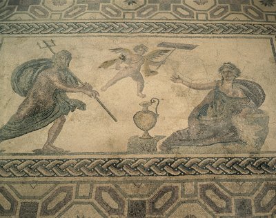 Hoog uitzicht op een muurschildering op de vloer, Paphos, Cyprus door Roman Roman