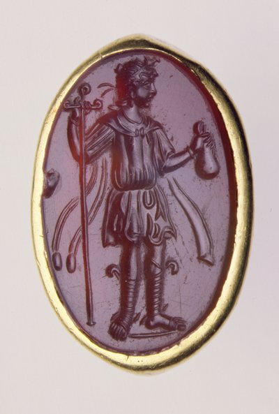 Intaglio in een gouden ring met jonge mannelijke figuur door Roman Roman