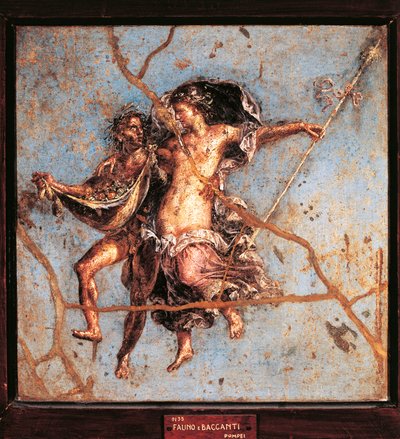 Faun en Maenade uit het Huis van de Dioscuri, fresco door Roman Roman