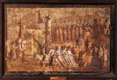 Het Trojaanse paard, fresco door Roman Roman