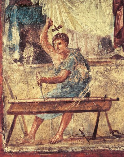 Italië, Campania Regio, Napels Provincie, Pompei, Huis van Vettii, Fresco die timmerman afbeeldt door Roman Roman