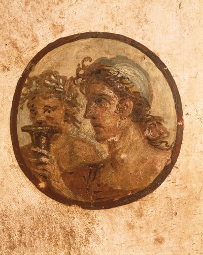 Italië, Provincie Napels, Regio Campania, Pompeii, Huis van Loreio Tiburtino, (detail) fresco met atleten door Roman Roman