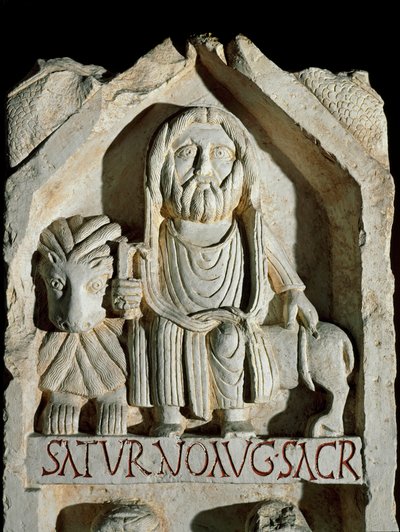 Laat-Romeinse kunst: stele gewijd aan Saturnus Augustus. Rome, Museo della Civilta Romana door Roman Roman