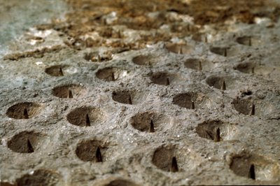 Model dat het beleg en de slag bij Alesia in september 52 v.Chr. door Julius Caesar weergeeft, die de nederlaag van Vercingetorix zag. Detail dat het verdedigingssysteem gebouwd door Caesar, de "Wolf Gules", voorstelt. Rome, Museo della Civilta Romana door Roman Roman