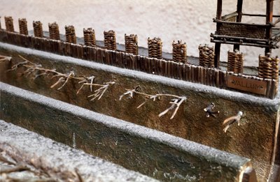 Model dat het beleg en de slag bij Alesia in september 52 v.Chr. door Julius Caesar weergeeft, die de nederlaag van Vercingetorix zag. Detail dat het verdedigingssysteem gebouwd door Caesar weergeeft. Rome, Museo della Civilta Romana door Roman Roman